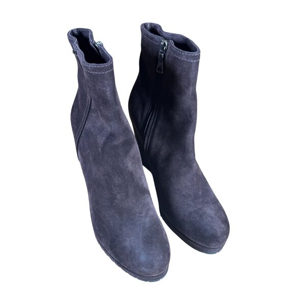 Prada Brown Suede Wedge Heel Ankle Boots Booties Size 38.5 - Picture 3 of 12